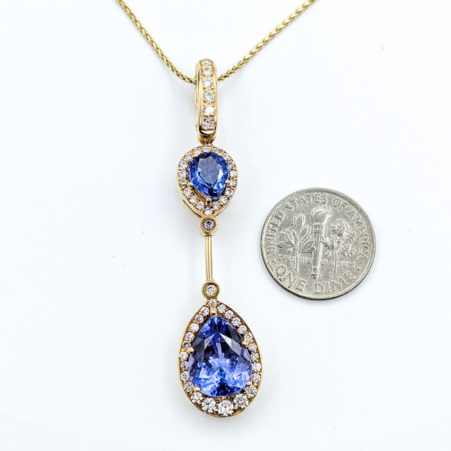Pendant Drop Halo 0.7ctw Round Diamonds 4.75ct Purple Tanzanite 14ky 2.2x.55" 17.5" 8.21g 225100162
