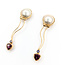Earrings Drop Stud 12.5mm White Pearls 1.50ctw Rasberry Garnet 14ky 2.1x.5" 7.14g 225100164