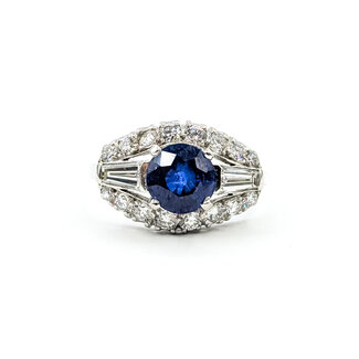 Ring Cocktail 1.00ctw Round & Baguette Diamonds 2.53ct Blue Sapphire Platinum 12.5mm Sz8 7.7g 225100173