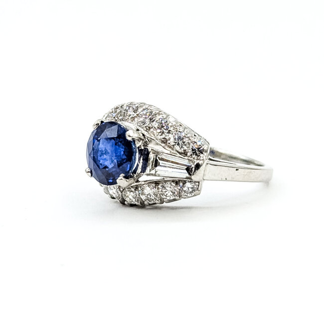 Ring Cocktail 1.00ctw Round & Baguette Diamonds 2.53ct Blue Sapphire Platinum 12.5mm Sz8 7.7g 225100173
