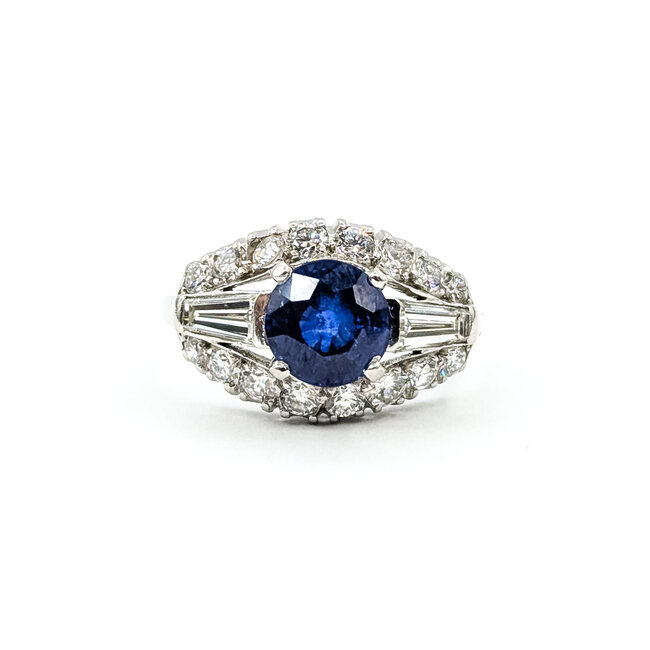 Ring Cocktail 1.00ctw Round & Baguette Diamonds 2.53ct Blue Sapphire Platinum 12.5mm Sz8 7.7g 225100173