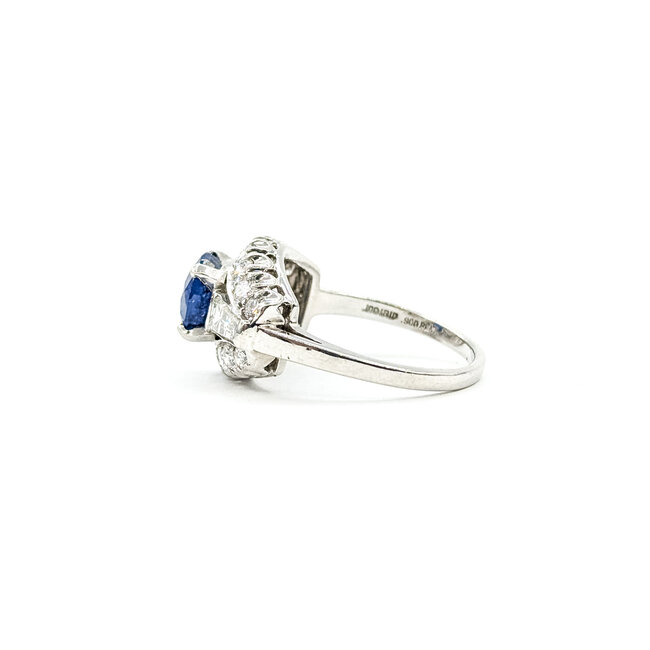 Ring Cocktail 1.00ctw Round & Baguette Diamonds 2.53ct Blue Sapphire Platinum 12.5mm Sz8 7.7g 225100173