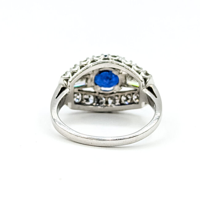 Ring Cocktail 1.00ctw Round & Baguette Diamonds 2.53ct Blue Sapphire Platinum 12.5mm Sz8 7.7g 225100173