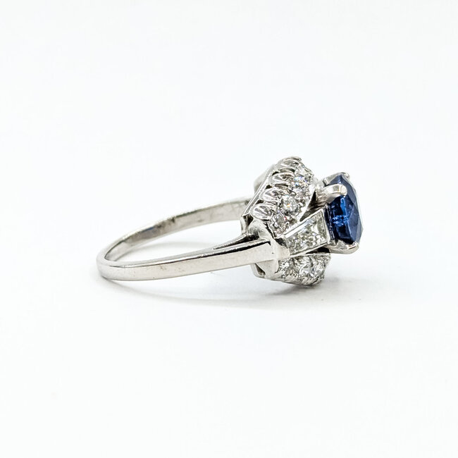 Ring Cocktail 1.00ctw Round & Baguette Diamonds 2.53ct Blue Sapphire Platinum 12.5mm Sz8 7.7g 225100173
