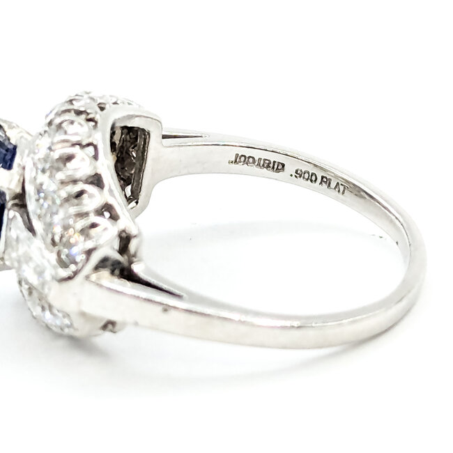 Ring Cocktail 1.00ctw Round & Baguette Diamonds 2.53ct Blue Sapphire Platinum 12.5mm Sz8 7.7g 225100173