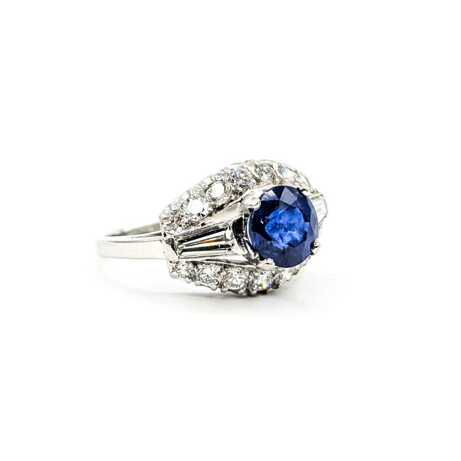 Ring Cocktail 1.00ctw Round & Baguette Diamonds 2.53ct Blue Sapphire Platinum 12.5mm Sz8 7.7g 225100173