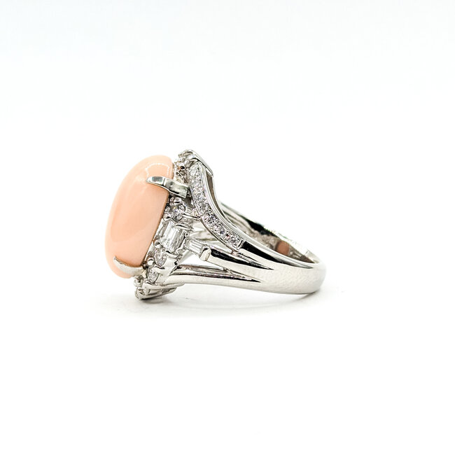 Ring Cocktail 1.50ctw Round & Baguette Diamonds 8.80ct Angel Skin Coral 900pt 20x16mm Sz6.25 15.54g 125110020