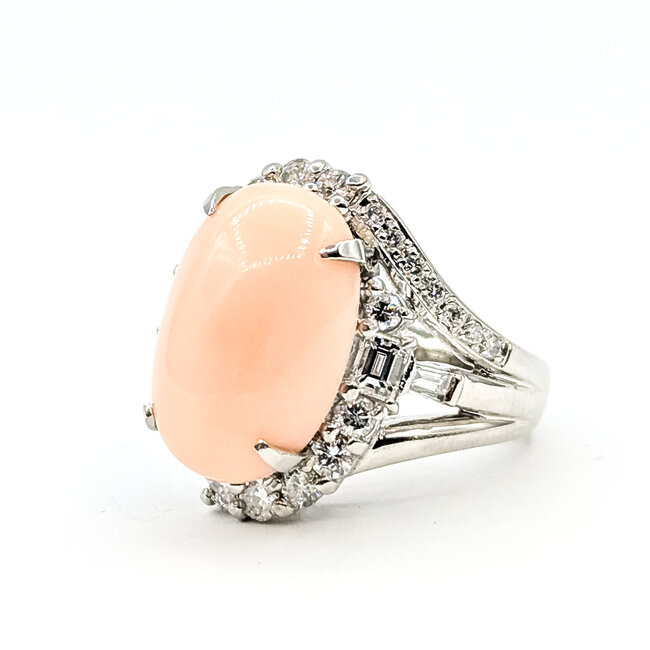 Ring Cocktail 1.50ctw Round & Baguette Diamonds 8.80ct Angel Skin Coral 900pt 20x16mm Sz6.25 15.54g 125110020