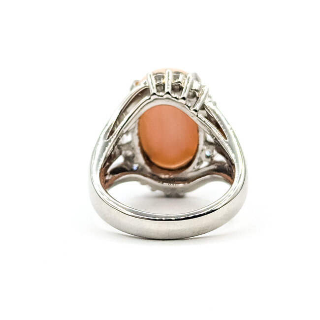 Ring Cocktail 1.50ctw Round & Baguette Diamonds 8.80ct Angel Skin Coral 900pt 20x16mm Sz6.25 15.54g 125110020