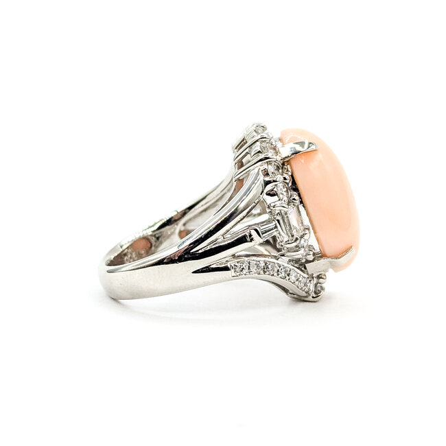 Ring Cocktail 1.50ctw Round & Baguette Diamonds 8.80ct Angel Skin Coral 900pt 20x16mm Sz6.25 15.54g 125110020