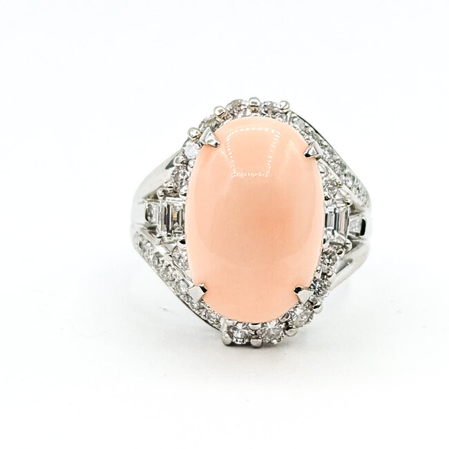Ring Cocktail 1.50ctw Round & Baguette Diamonds 8.80ct Angel Skin Coral 900pt 20x16mm Sz6.25 15.54g 125110020
