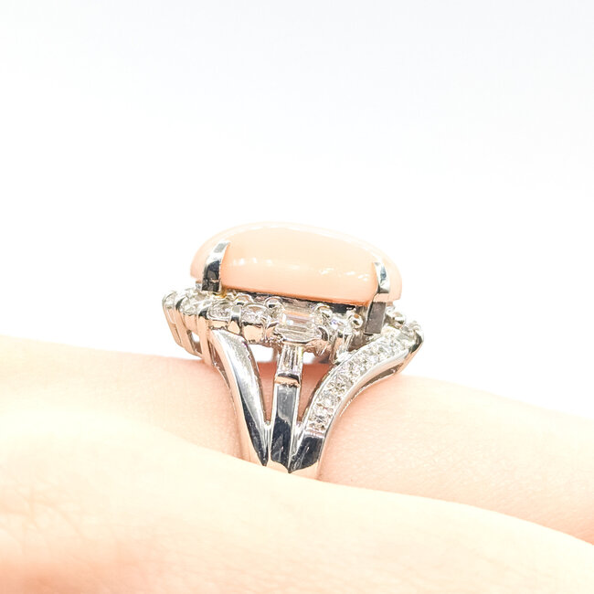 Ring Cocktail 1.50ctw Round & Baguette Diamonds 8.80ct Angel Skin Coral 900pt 20x16mm Sz6.25 15.54g 125110020