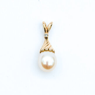 Pendant Drop .02ct Round Diamond 9mm Off White Pearl 14kr 1" 3.2g 225110054