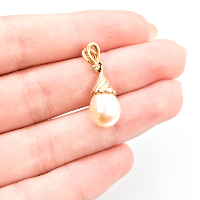 Pendant Drop .02ct Round Diamond 9mm Off White Pearl 14kr 1" 3.2g 225110054