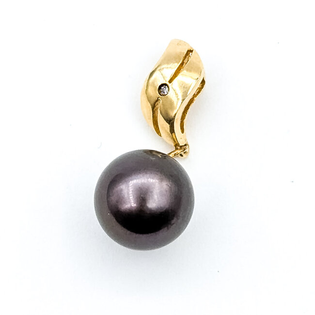 Pendant Drop .01ct Round Diamond 10mm Tahitian Pearl 14ky 1" 2.34g 225110055