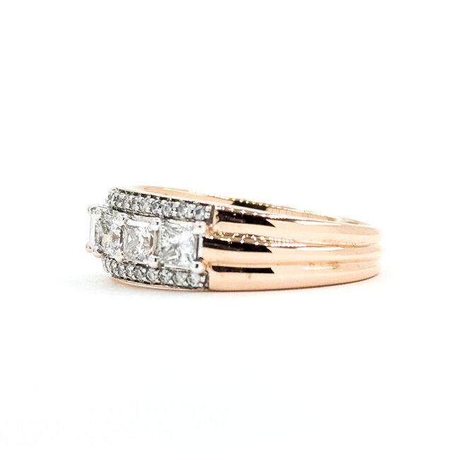 Ring 3-Row 1.10ctw Princess & Round Diamonds 14kr 6.65mm Sz7 5.5g 225100014