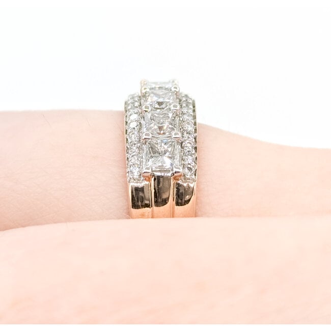 Ring 3-Row 1.10ctw Princess & Round Diamonds 14kr 6.65mm Sz7 5.5g 225100014