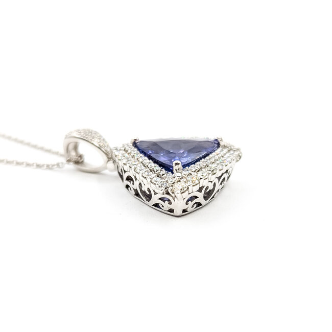 Necklace Double Halo Drop 1.15ctw Round Diamonds 6.30ctw Violet Tanzanite GIA Plat 1.15x.9" 18" 14.5g 225110112