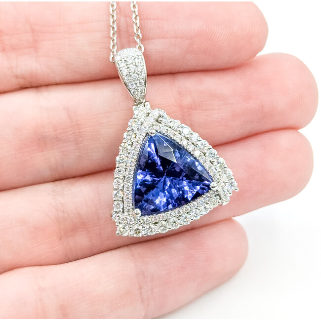 Necklace Double Halo Drop 1.15ctw Round Diamonds 6.30ctw Violet Tanzanite GIA Plat 1.15x.9" 18" 14.5g 225110112