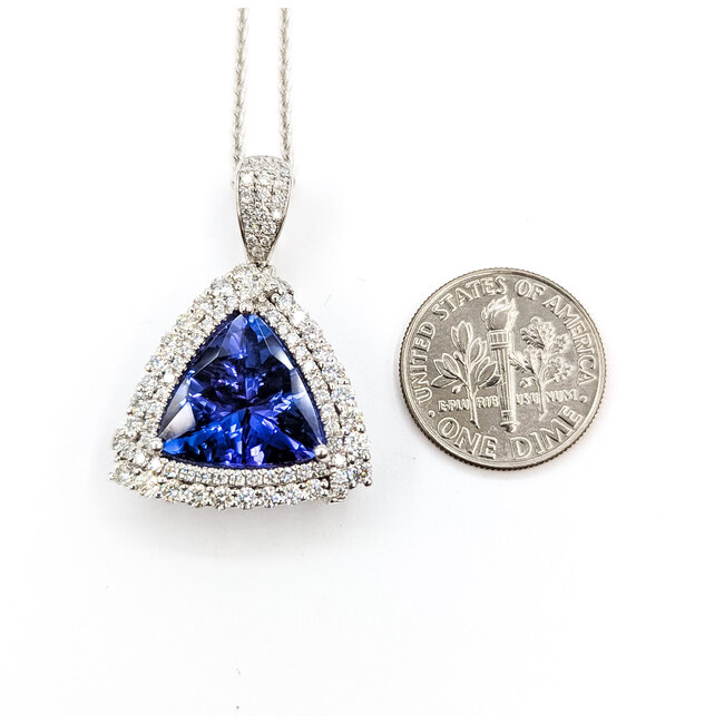 Necklace Double Halo Drop 1.15ctw Round Diamonds 6.30ctw Violet Tanzanite GIA Plat 1.15x.9" 18" 14.5g 225110112