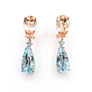 Earrings Omega Back Drop .30ctw Round Diamonds 9.35ctw Morganite 11.07ctw Aquamarine 14kr & Plat 1.6x.4" 15.7g 225110108