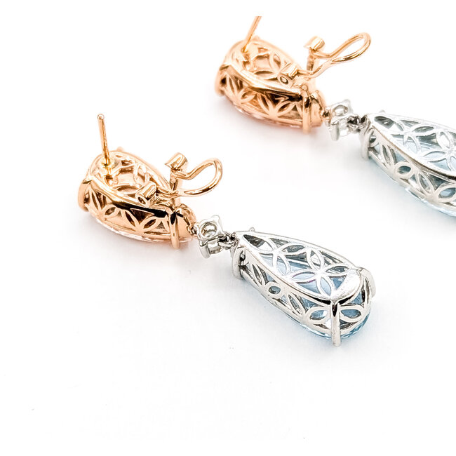 Earrings Omega Back Drop .30ctw Round Diamonds 9.35ctw Morganite 11.07ctw Aquamarine 14kr & Plat 1.6x.4" 15.7g 225110108