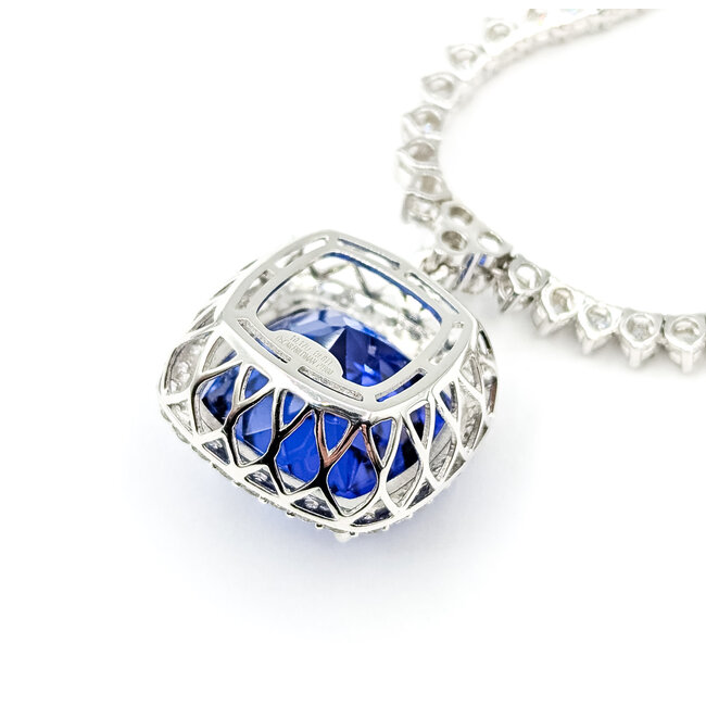 Necklace Tennis Necklace Drop 10.17ctw Round Diamonds 19.81ctw Blue Tanzanite GIA Plat .7x.7" 17" 35.7g 225110116