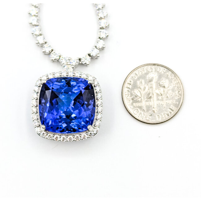 Necklace Tennis Necklace Drop 10.17ctw Round Diamonds 19.81ctw Blue Tanzanite GIA Plat .7x.7" 17" 35.7g 225110116