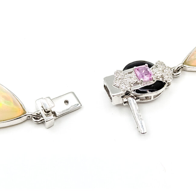 Necklace Station Black Enamel 1.07ctw Round Diamonds 4.09ctw Pink Sapphire 91.1ctw Ethiopian Cabochon Opal Palt 10-18mm 19" 57.1g 225110114
