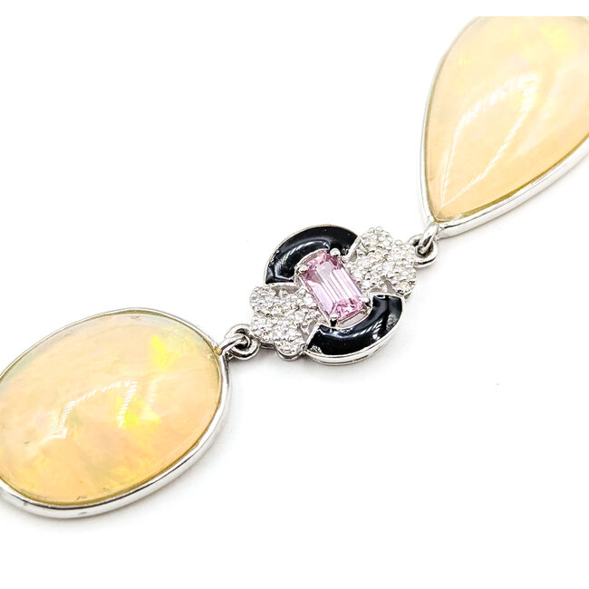 Necklace Station Black Enamel 1.07ctw Round Diamonds 4.09ctw Pink Sapphire 91.1ctw Ethiopian Cabochon Opal Palt 10-18mm 19" 57.1g 225110114