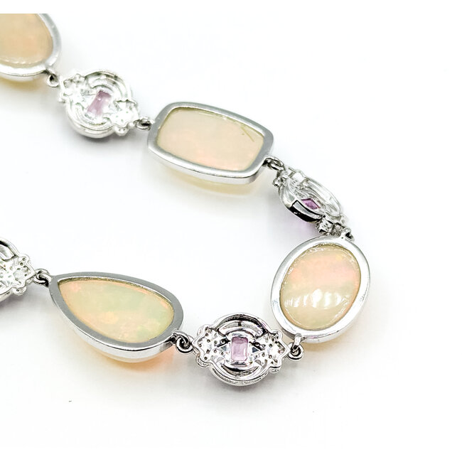 Necklace Station Black Enamel 1.07ctw Round Diamonds 4.09ctw Pink Sapphire 91.1ctw Ethiopian Cabochon Opal Palt 10-18mm 19" 57.1g 225110114