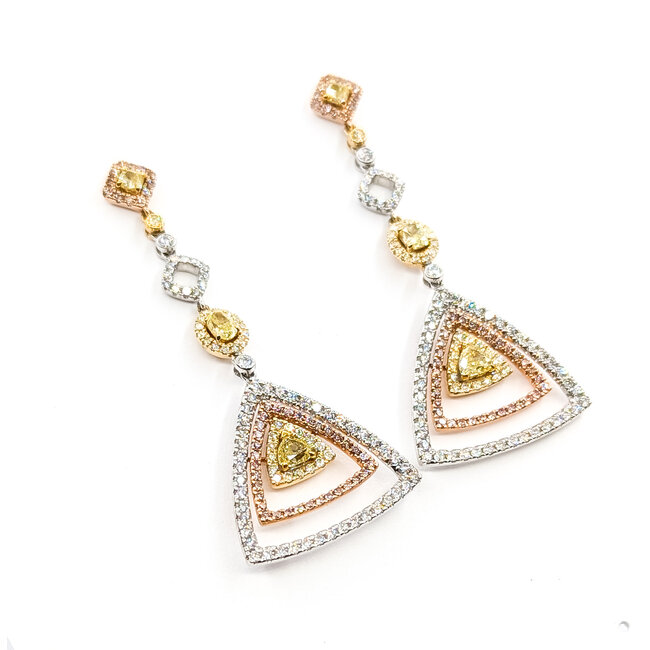 Earrings Triangle Dangle Halo .56ctw Round Diamonds 1.93ctw Yellow Diamonds .68ctw White Diamonds 14ktt 2x.9" 10.1g 225110106