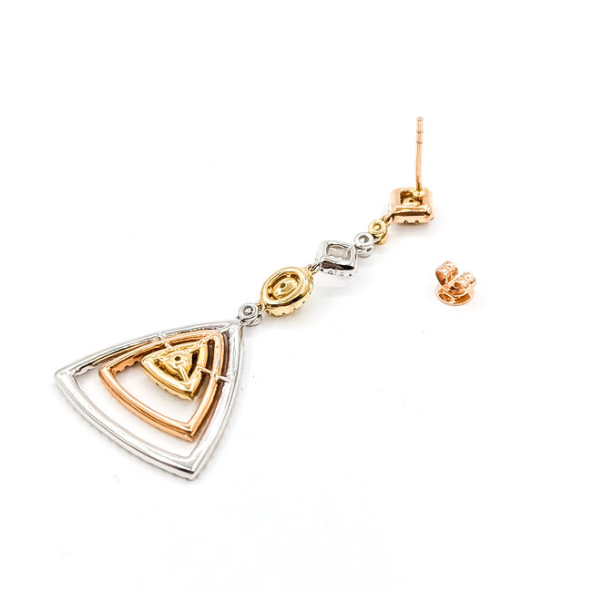 Earrings Triangle Dangle Halo .56ctw Round Diamonds 1.93ctw Yellow Diamonds .68ctw White Diamonds 14ktt 2x.9" 10.1g 225110106