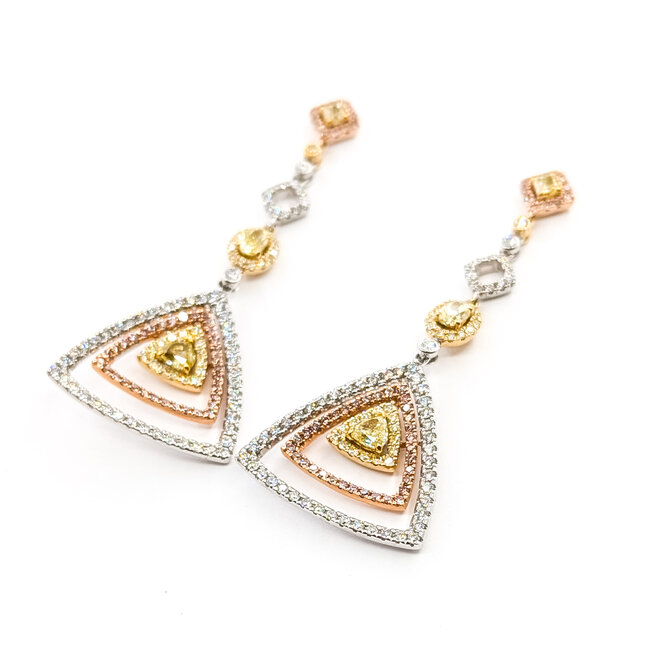 Earrings Triangle Dangle Halo .56ctw Round Diamonds 1.93ctw Yellow Diamonds .68ctw White Diamonds 14ktt 2x.9" 10.1g 225110106