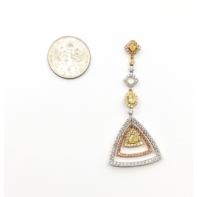 Earrings Triangle Dangle Halo .56ctw Round Diamonds 1.93ctw Yellow Diamonds .68ctw White Diamonds 14ktt 2x.9" 10.1g 225110106