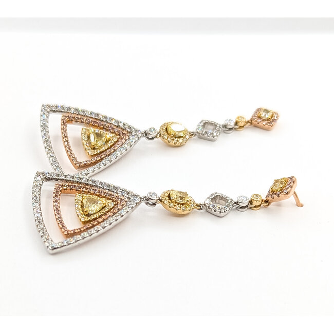 Earrings Triangle Dangle Halo .56ctw Round Diamonds 1.93ctw Yellow Diamonds .68ctw White Diamonds 14ktt 2x.9" 10.1g 225110106