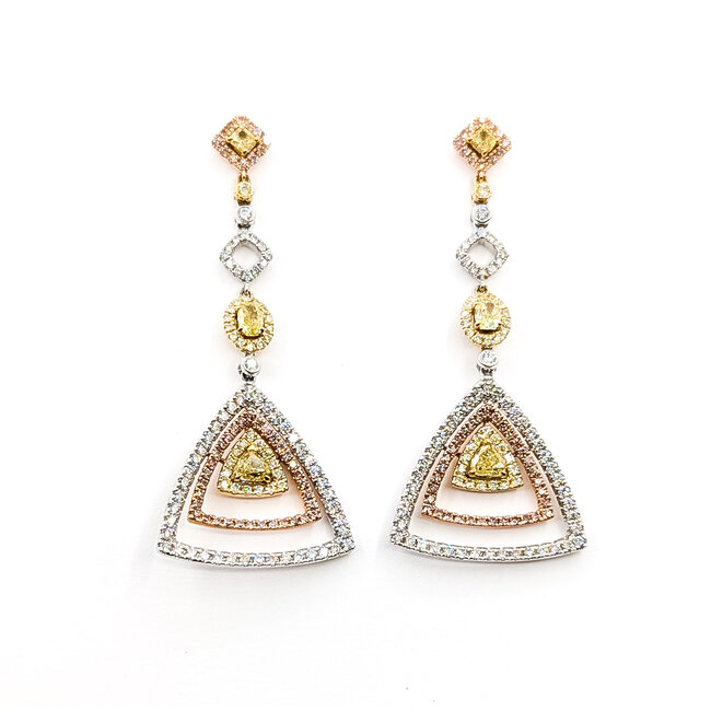 Earrings Triangle Dangle Halo .56ctw Round Diamonds 1.93ctw Yellow Diamonds .68ctw White Diamonds 14ktt 2x.9" 10.1g 225110106