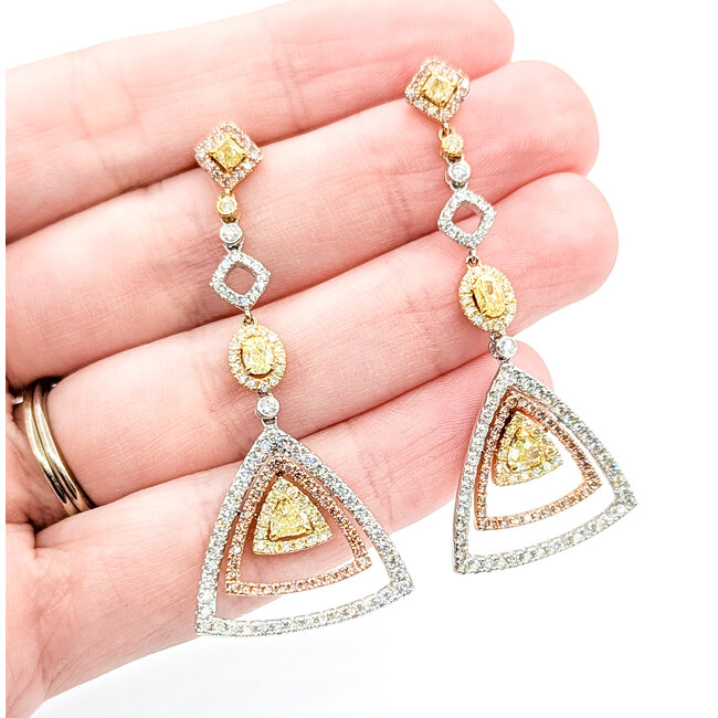 Earrings Triangle Dangle Halo .56ctw Round Diamonds 1.93ctw Yellow Diamonds .68ctw White Diamonds 14ktt 2x.9" 10.1g 225110106