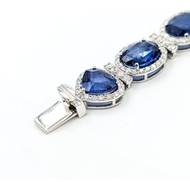 Bracelet Halo Station Tennis 3.48ctw Round Diamonds 31.04ctw Royal Blue Sapphire Plat 12mm 7" 24.6g 225110101