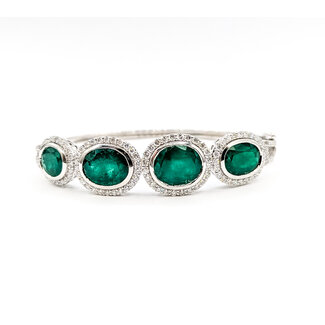 Bracelet Bangle Hinge 2.49ctw Round Diamonds 14.47ctw Emerald Plat 15mm 7.25" 31.8g 225110096