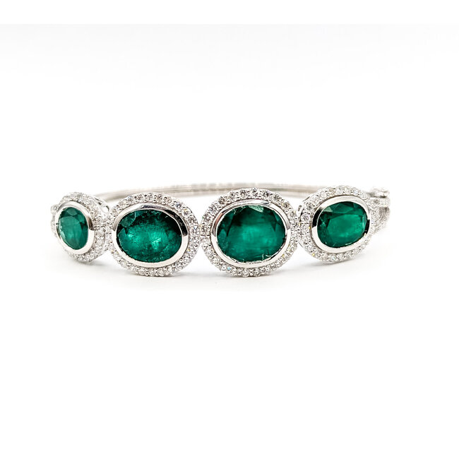 Bracelet Bangle Hinge 2.49ctw Round Diamonds 14.47ctw Emerald Plat 15mm 7.25" 31.8g 225110096