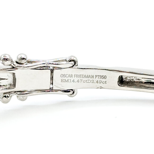 Bracelet Bangle Hinge 2.49ctw Round Diamonds 14.47ctw Emerald Plat 15mm 7.25" 31.8g 225110096