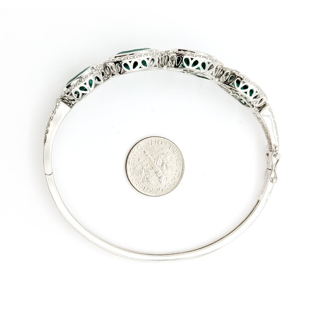 Bracelet Bangle Hinge 2.49ctw Round Diamonds 14.47ctw Emerald Plat 15mm 7.25" 31.8g 225110096