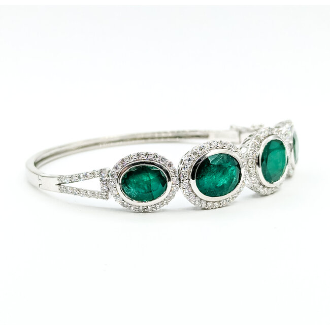 Bracelet Bangle Hinge 2.49ctw Round Diamonds 14.47ctw Emerald Plat 15mm 7.25" 31.8g 225110096