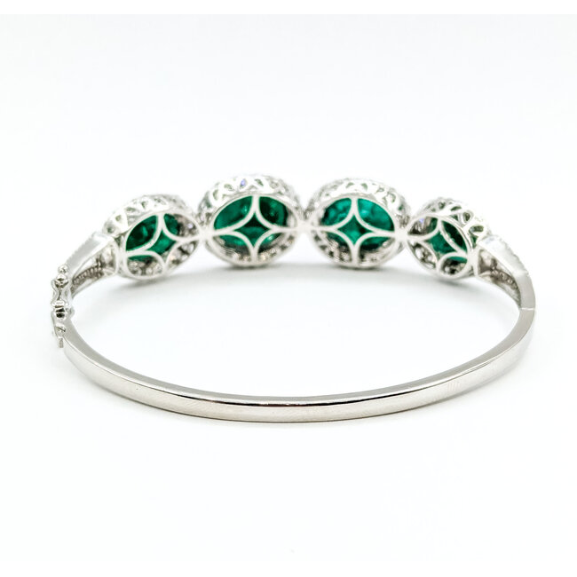 Bracelet Bangle Hinge 2.49ctw Round Diamonds 14.47ctw Emerald Plat 15mm 7.25" 31.8g 225110096