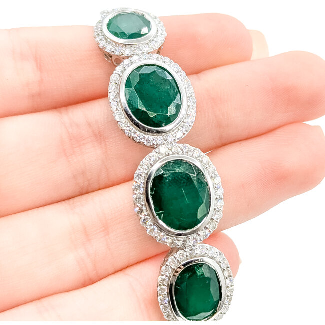 Bracelet Bangle Hinge 2.49ctw Round Diamonds 14.47ctw Emerald Plat 15mm 7.25" 31.8g 225110096