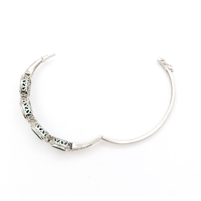 Bracelet Bangle Hinge 2.49ctw Round Diamonds 14.47ctw Emerald Plat 15mm 7.25" 31.8g 225110096