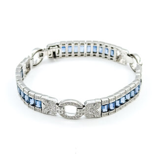 Bracelet Railroad Link Milgrain 1.36ctw Round Diamonds 10.38ctw Blue Sapphire Plat 9.5mm 6.7" 32.5g 225110099