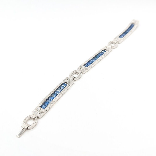 Bracelet Railroad Link Milgrain 1.36ctw Round Diamonds 10.38ctw Blue Sapphire Plat 9.5mm 6.7" 32.5g 225110099