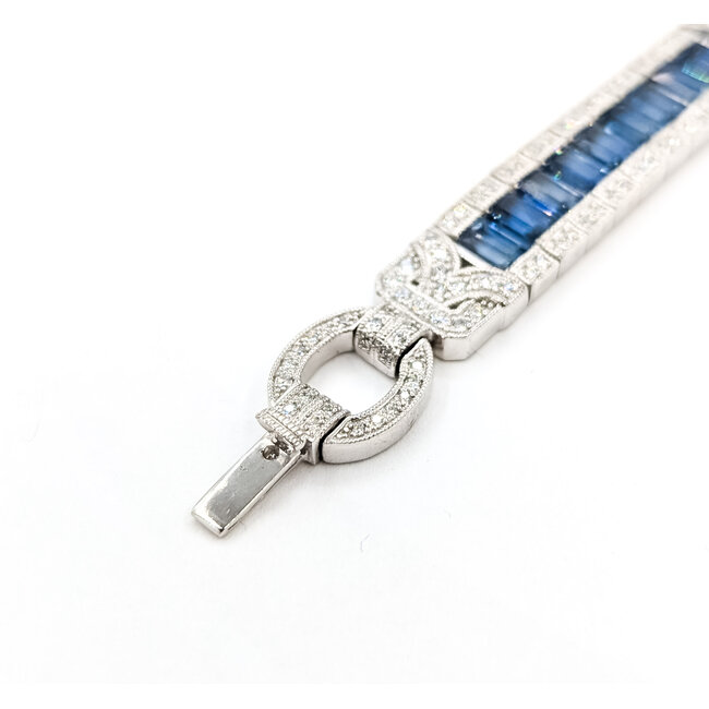 Bracelet Railroad Link Milgrain 1.36ctw Round Diamonds 10.38ctw Blue Sapphire Plat 9.5mm 6.7" 32.5g 225110099